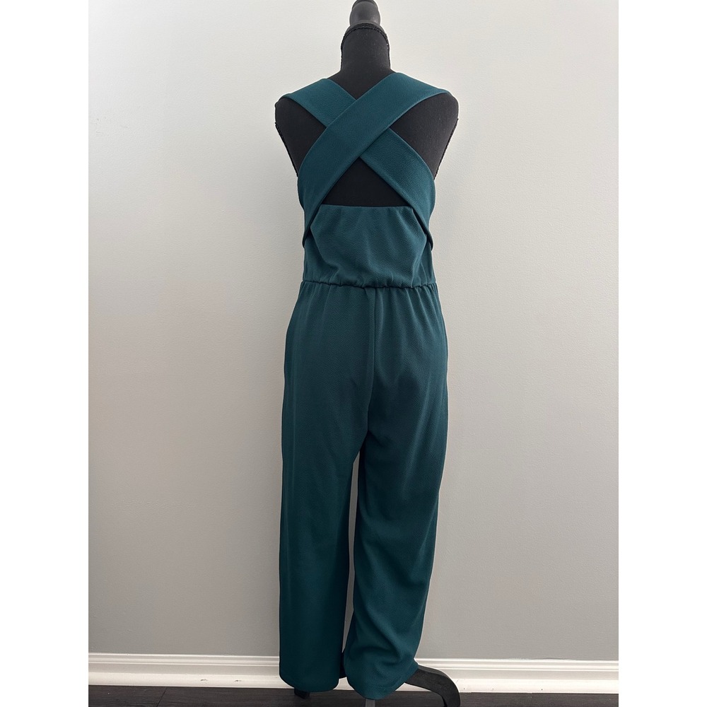 Speechless Womens Forest Green Textured V-Neck Crisscross Back Jumpsuit XS - Picture 5 of 5